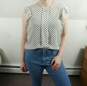 Forever21 White Blouse W/Black Polka Dots